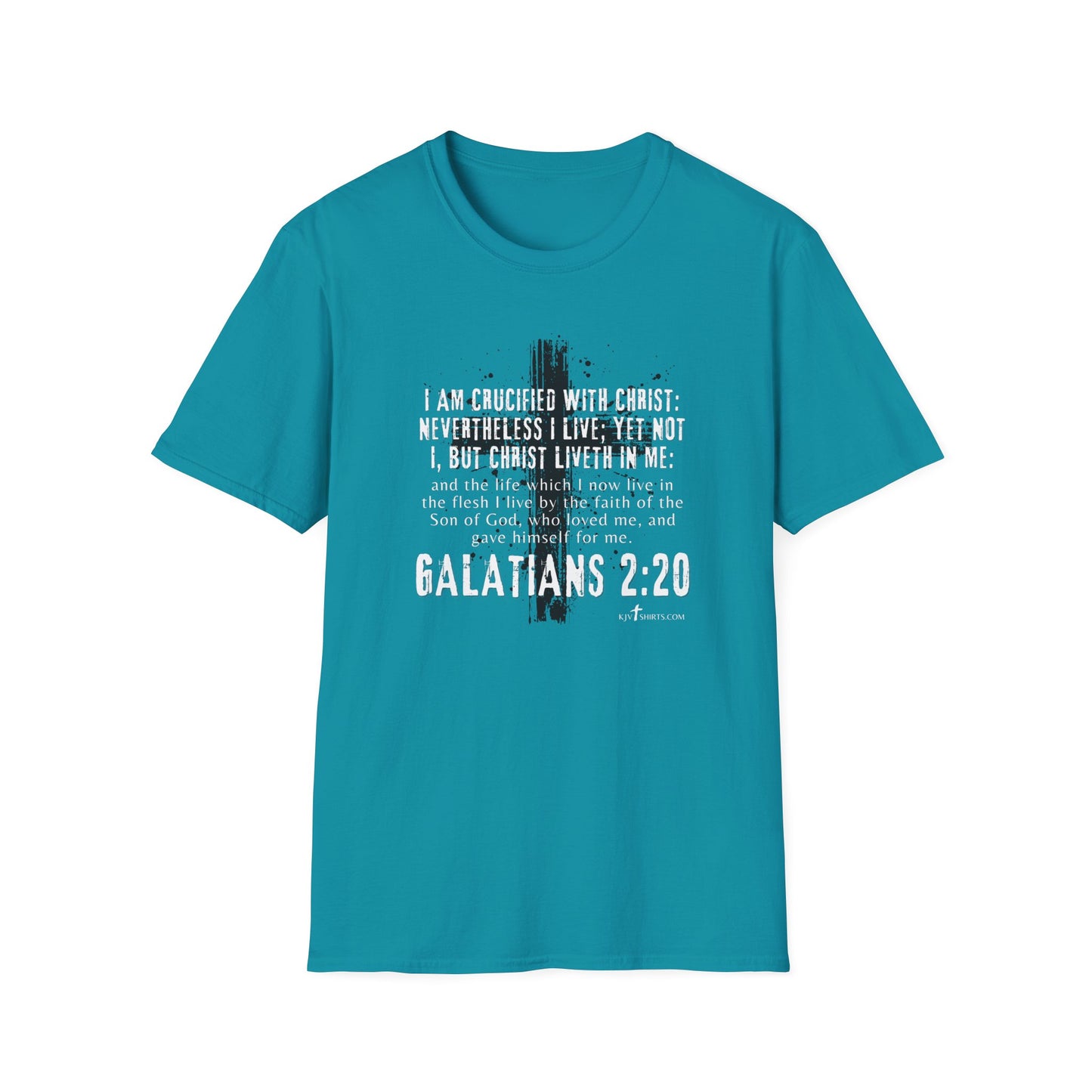 I am crucified with Christ, Galations 2:20 KJV; Unisex Softstyle T-Shirt