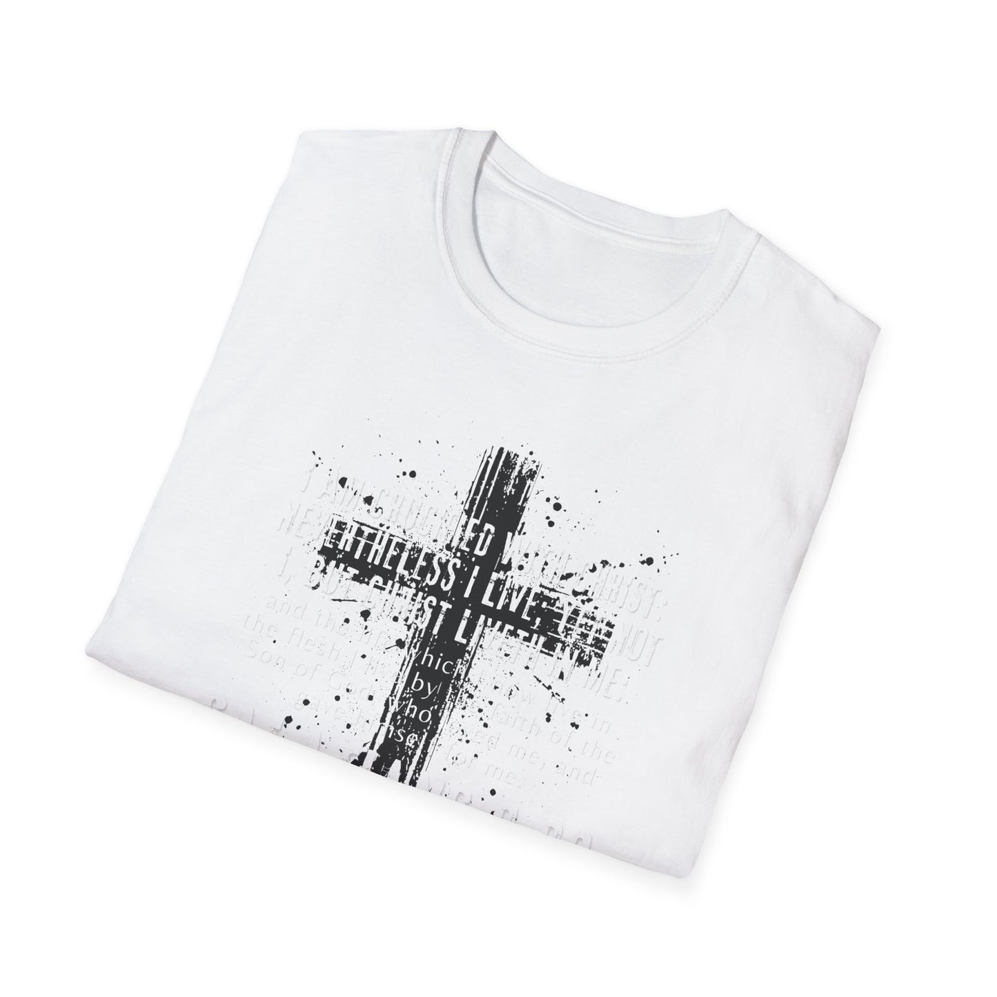 I am crucified with Christ, Galations 2:20 KJV; Unisex Softstyle T-Shirt