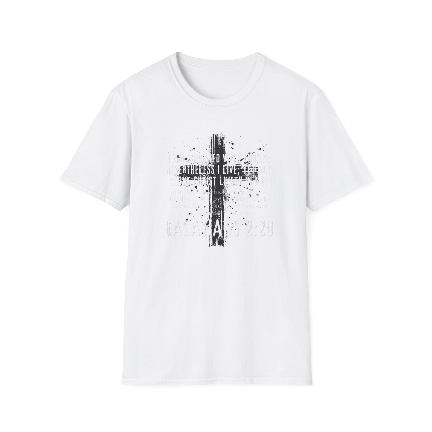 I am crucified with Christ, Galations 2:20 KJV; Unisex Softstyle T-Shirt