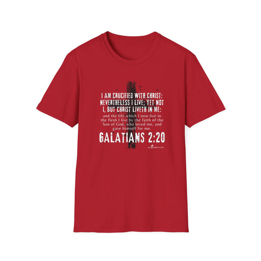 I am crucified with Christ, Galations 2:20 KJV; Unisex Softstyle T-Shirt