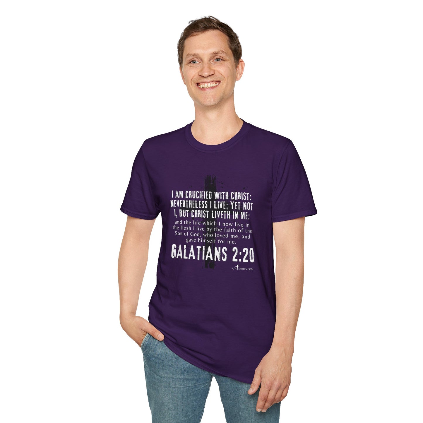 I am crucified with Christ, Galations 2:20 KJV; Unisex Softstyle T-Shirt