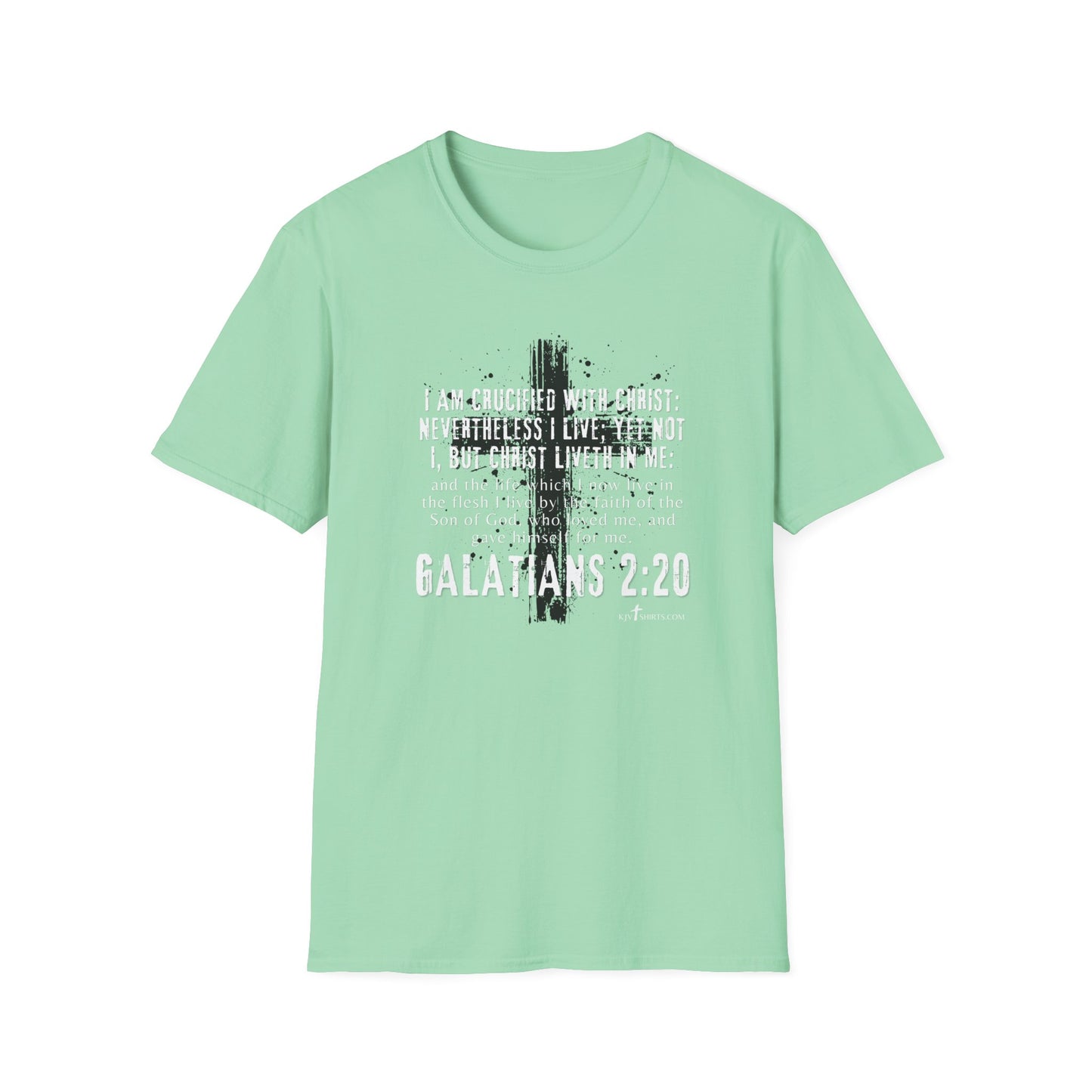 I am crucified with Christ, Galations 2:20 KJV; Unisex Softstyle T-Shirt