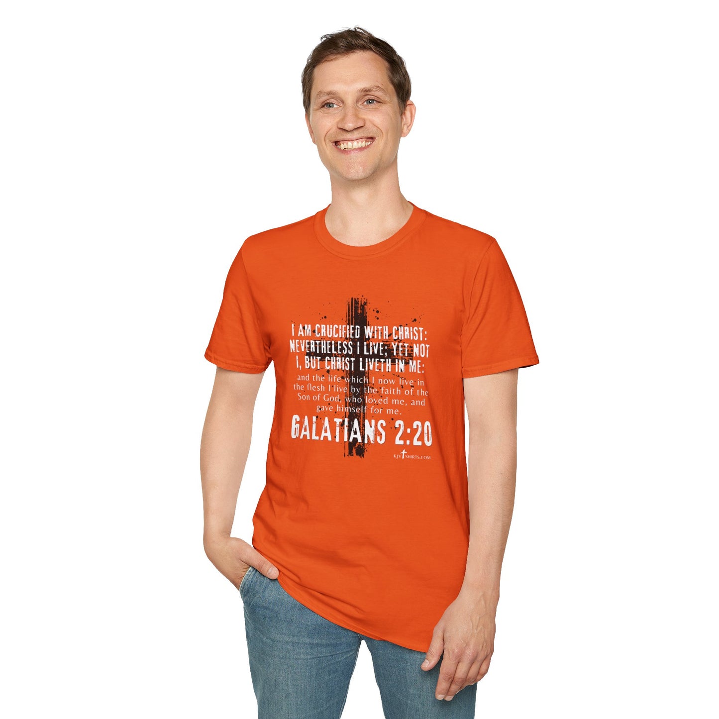 I am crucified with Christ, Galations 2:20 KJV; Unisex Softstyle T-Shirt