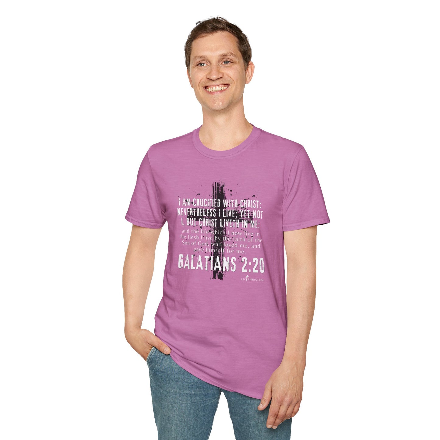 I am crucified with Christ, Galations 2:20 KJV; Unisex Softstyle T-Shirt