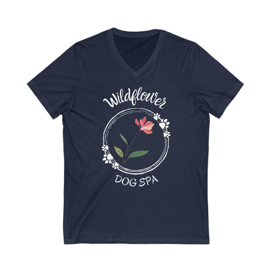 Wildflower Dog Spa, Unisex Jersey Short Sleeve V-Neck Tee